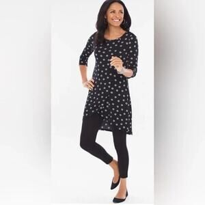 CHICO'S $89 Black White High Low Tunic Dress Size 3 (US 16 or XL)